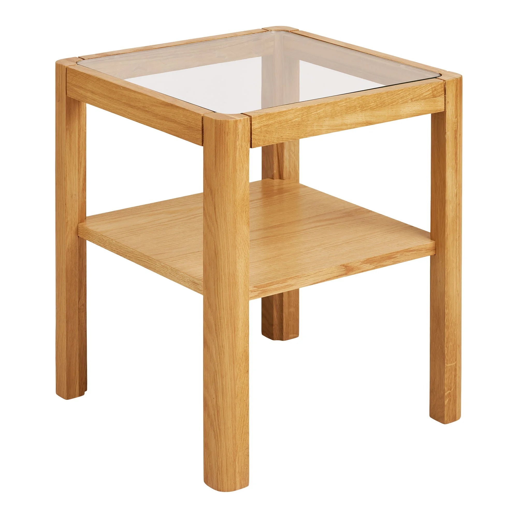 Table d’appoint carrée en chêne clair avec verre trempé 40x40 cm