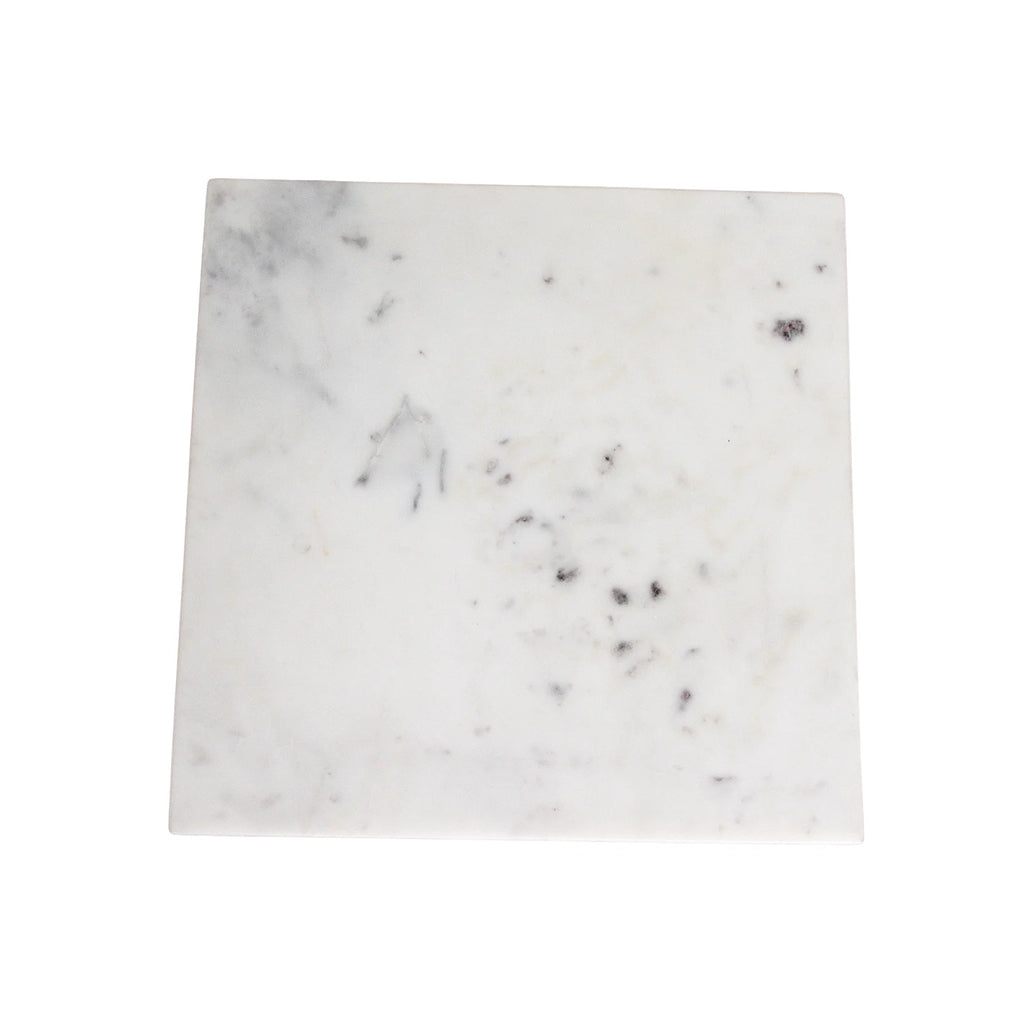 Table d’appoint carrée en marbre blanc veiné gris subtil, 35 cm