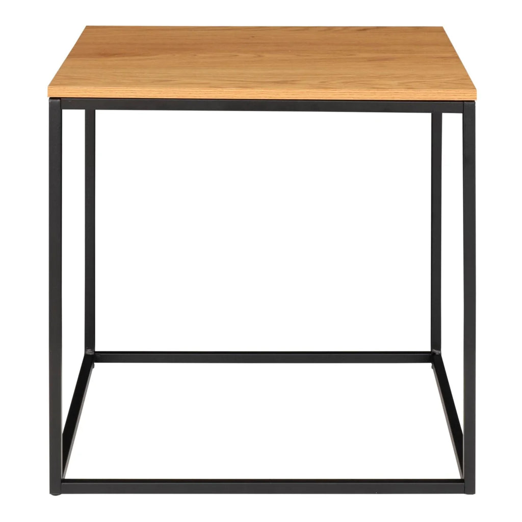 Table d’appoint moderne chêne clair 45x45 cm cadre acier noir