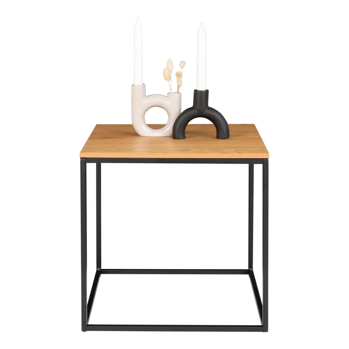 Table d’appoint moderne chêne clair 45x45 cm cadre acier noir