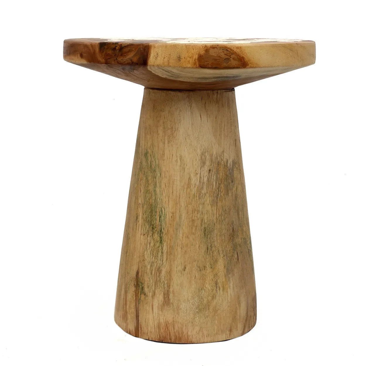 Tabouret d’appoint en bois de Munggur naturel avec dessus évasé et base conique