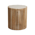 Table d’appoint Ø40 cm marbre blanc et bois naturel ajouré cylindrique