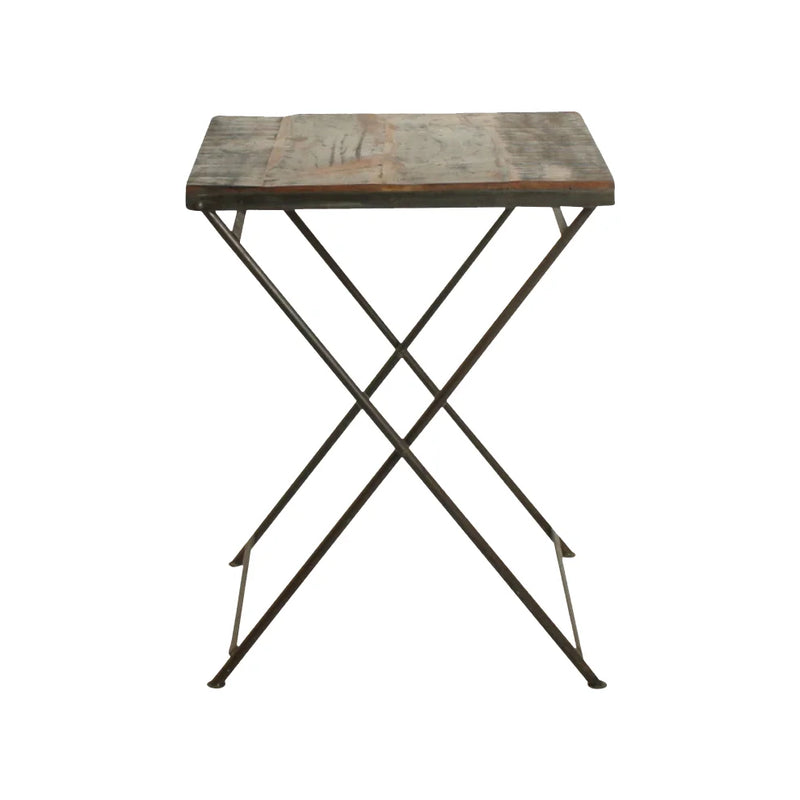 Table d’appoint pliante bois recyclé et métal brun vieilli – 60x60 cm