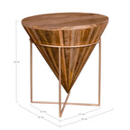 Table d’appoint ronde en bois de manguier et métal doré, conique, Ø45 cm