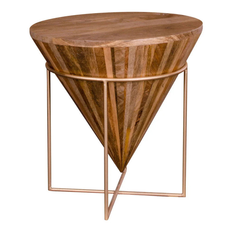 Table d’appoint ronde en bois de manguier et métal doré – Ø45 cm