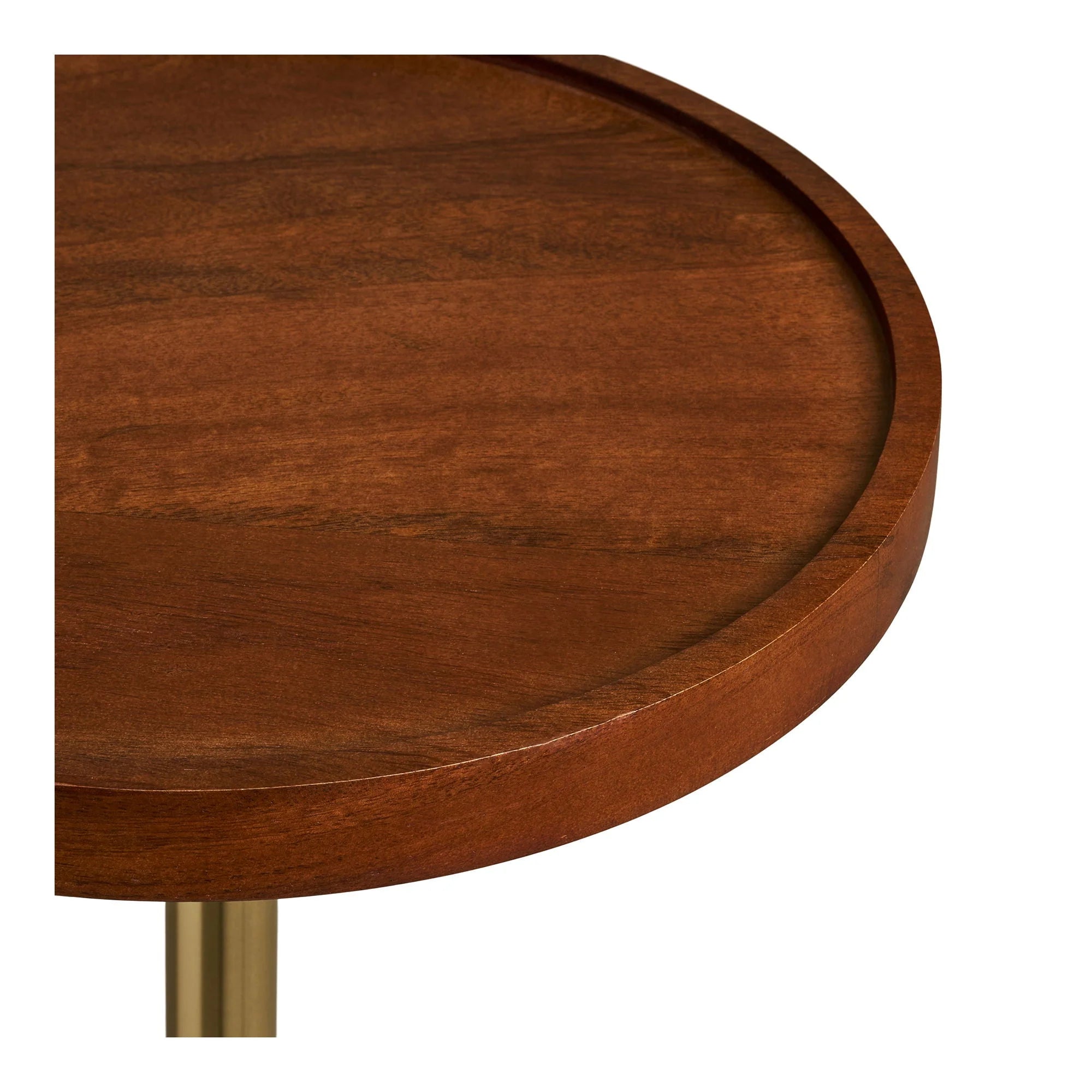 Table d’appoint ronde en bois brun chaud et métal laiton doré, Ø30xH56 cm