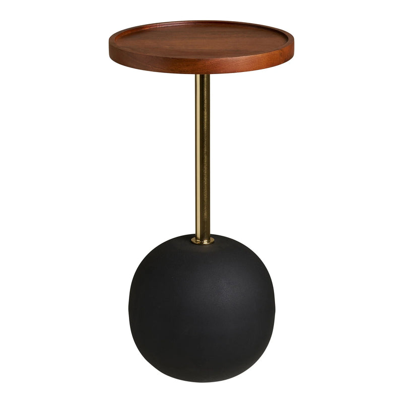 Table d’appoint ronde bois et métal noir laiton – Ø30xH56 cm