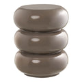 Tabouret en céramique taupe brillante, 3 étages ronds empilés Ø35,5 cm