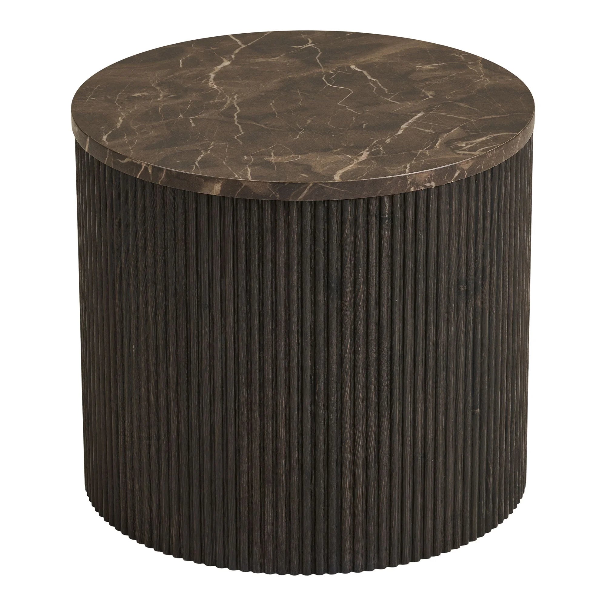 Table d’appoint ronde effet marbre brun foncé strié Ø45 cm