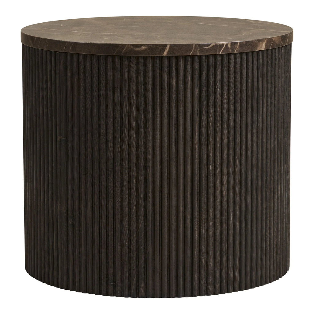Table d’appoint ronde effet marbre brun foncé bois strié Ø45 cm
