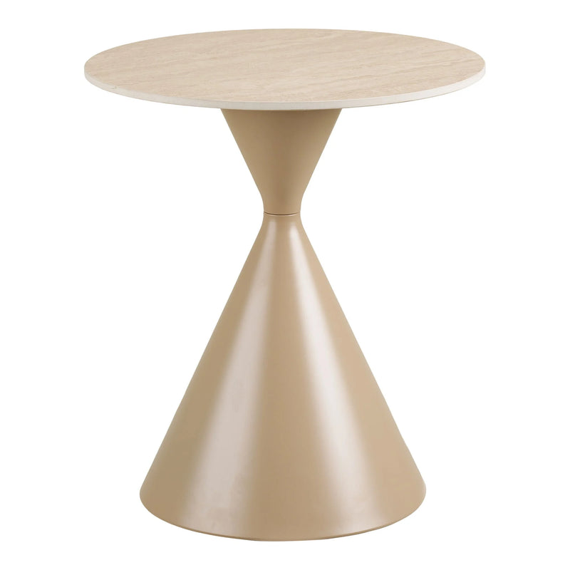 Table d’appoint ronde effet travertin sable piètement conique – Ø50 cm