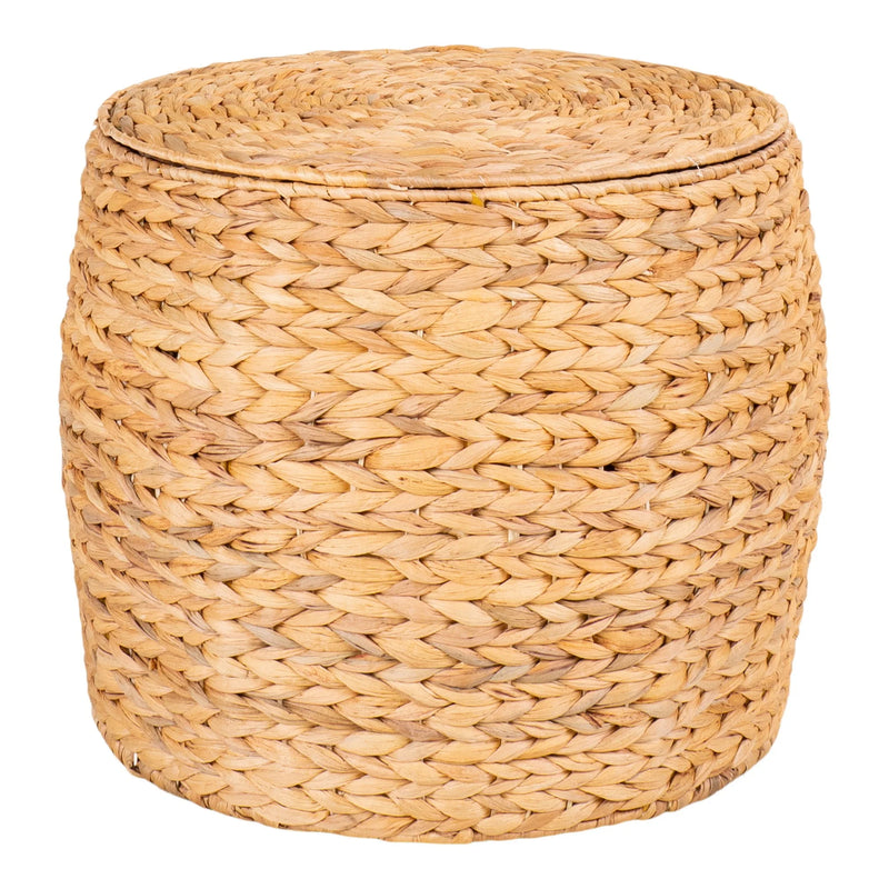 Table d’appoint ronde en jacinthe d’eau naturelle avec rangement – Ø43 cm