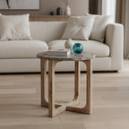 Table dappoint ronde marbre et bois naturel 50x50 cm
