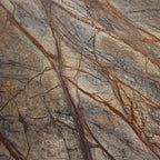 Table d’appoint ronde marbre et bois naturel 50x50 cm, veines brunes et grises
