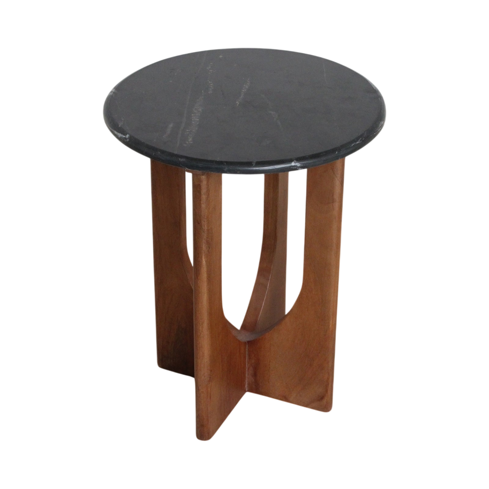 Table d’appoint ronde en marbre noir et bois sculpté, H50 cm