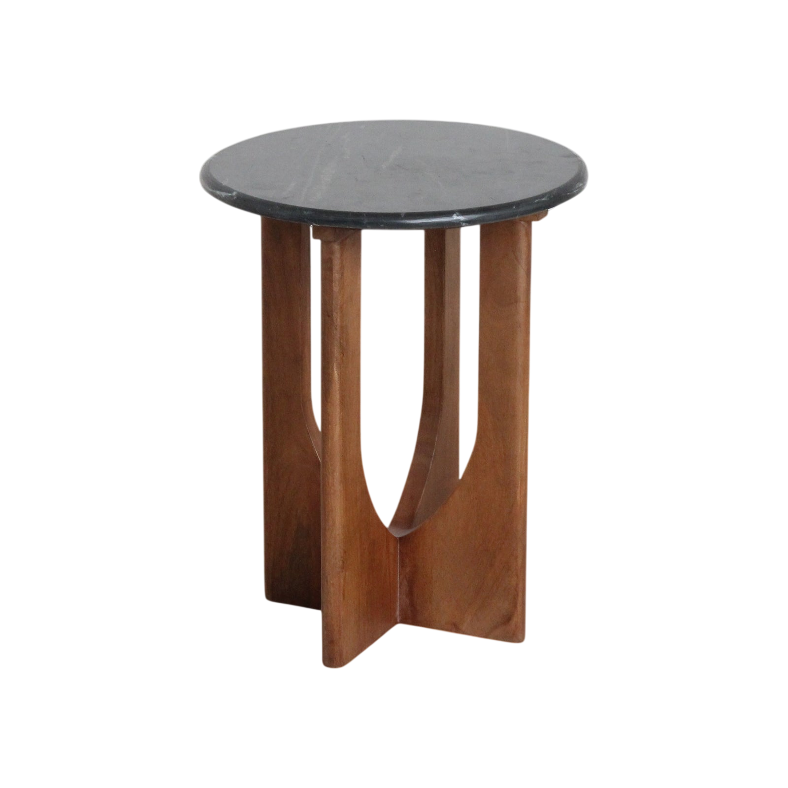 Table d’appoint ronde en marbre noir et bois sculpté H50 cm