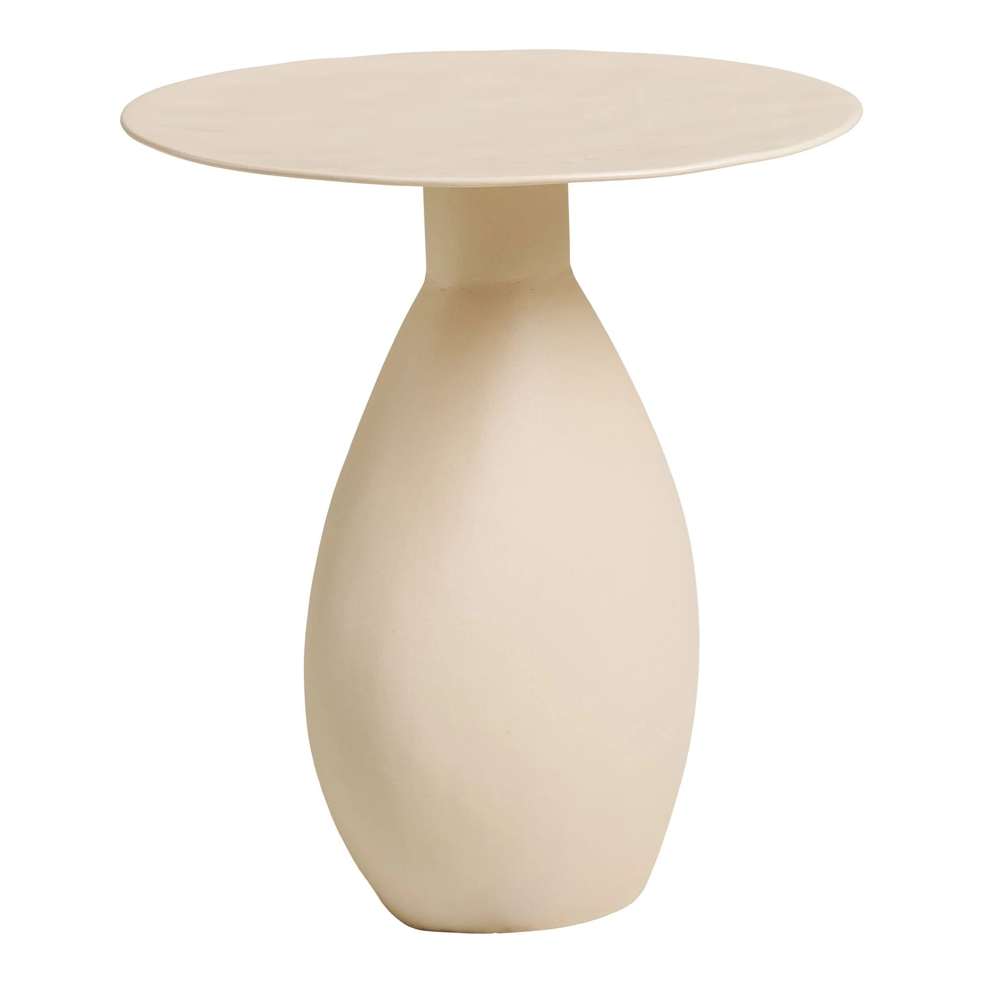 Table d’appoint ronde en métal émaillé beige sable, Ø36 x H40 cm
