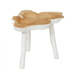 Tabouret d’appoint en teck blanc naturel avec dessus en bois clair à grain naturel