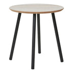 Table dappoint ronde en travertin beige, MDF et acier noir