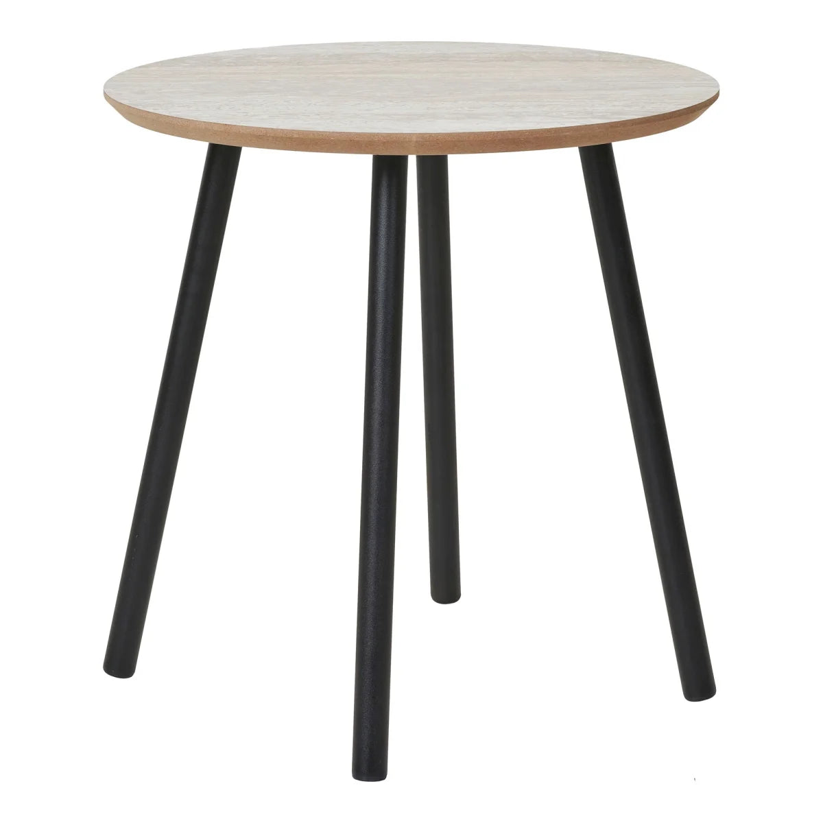 Table dappoint ronde en travertin beige, MDF et acier noir