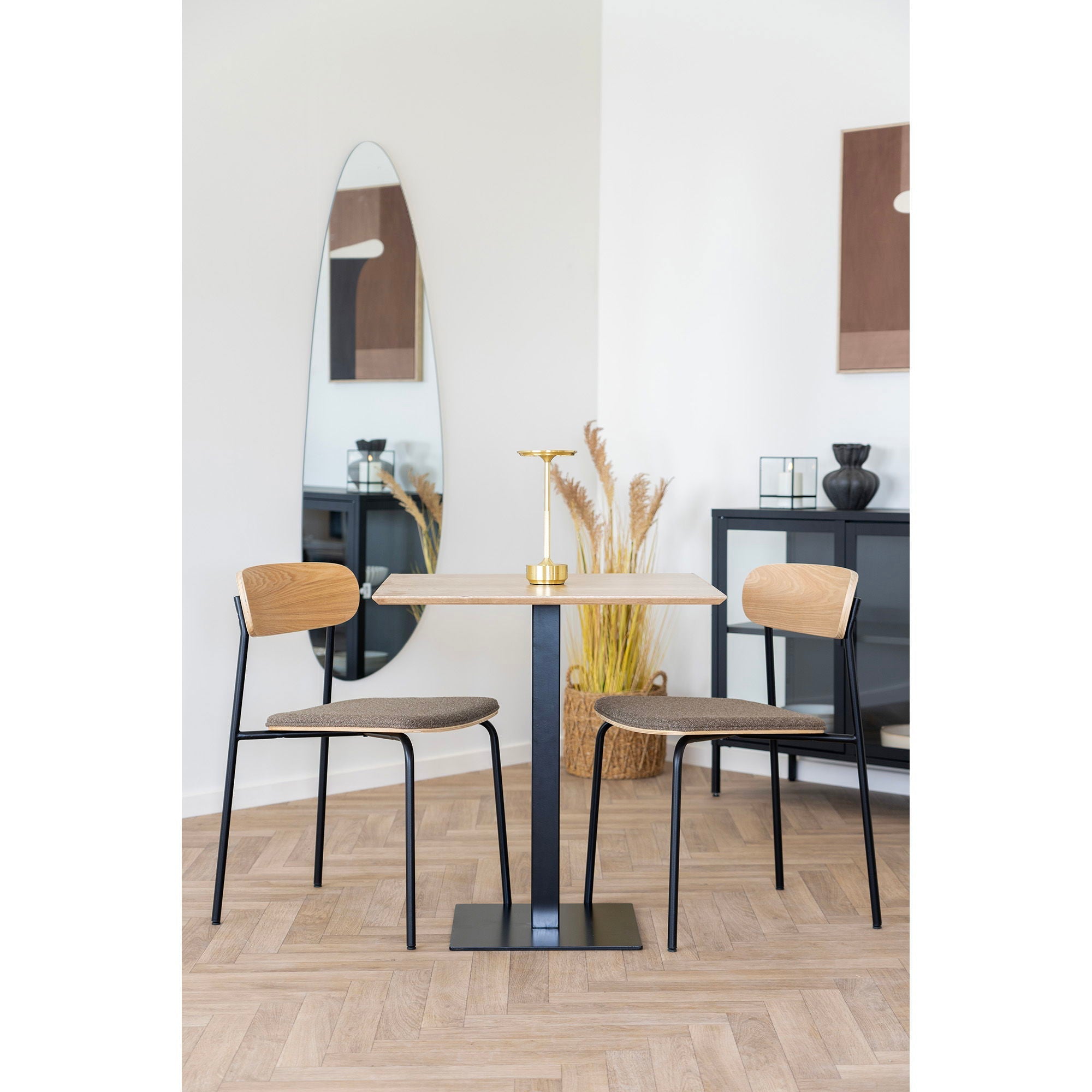 Table haute carrée 70x70 cm en bois naturel et métal noir minimaliste