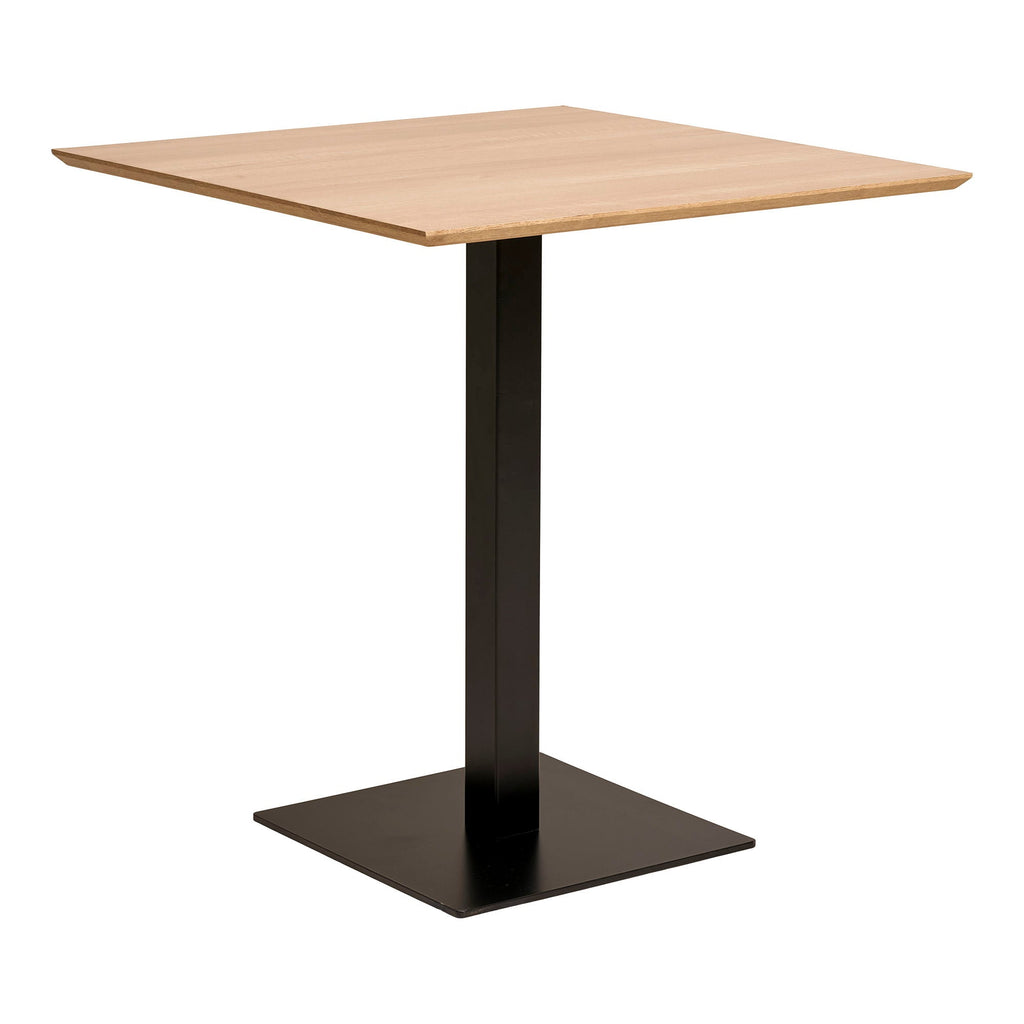 Table haute carrée moderne en bois clair et métal noir 70x70 cm pour salon