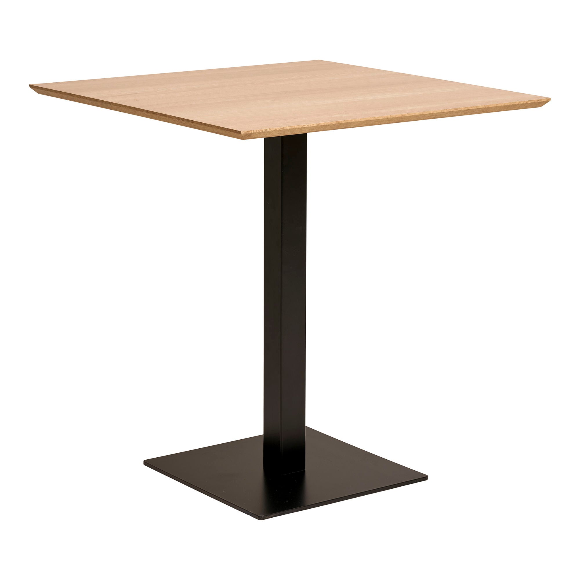 Table haute carrée moderne en bois clair et métal noir 70x70 cm pour salon
