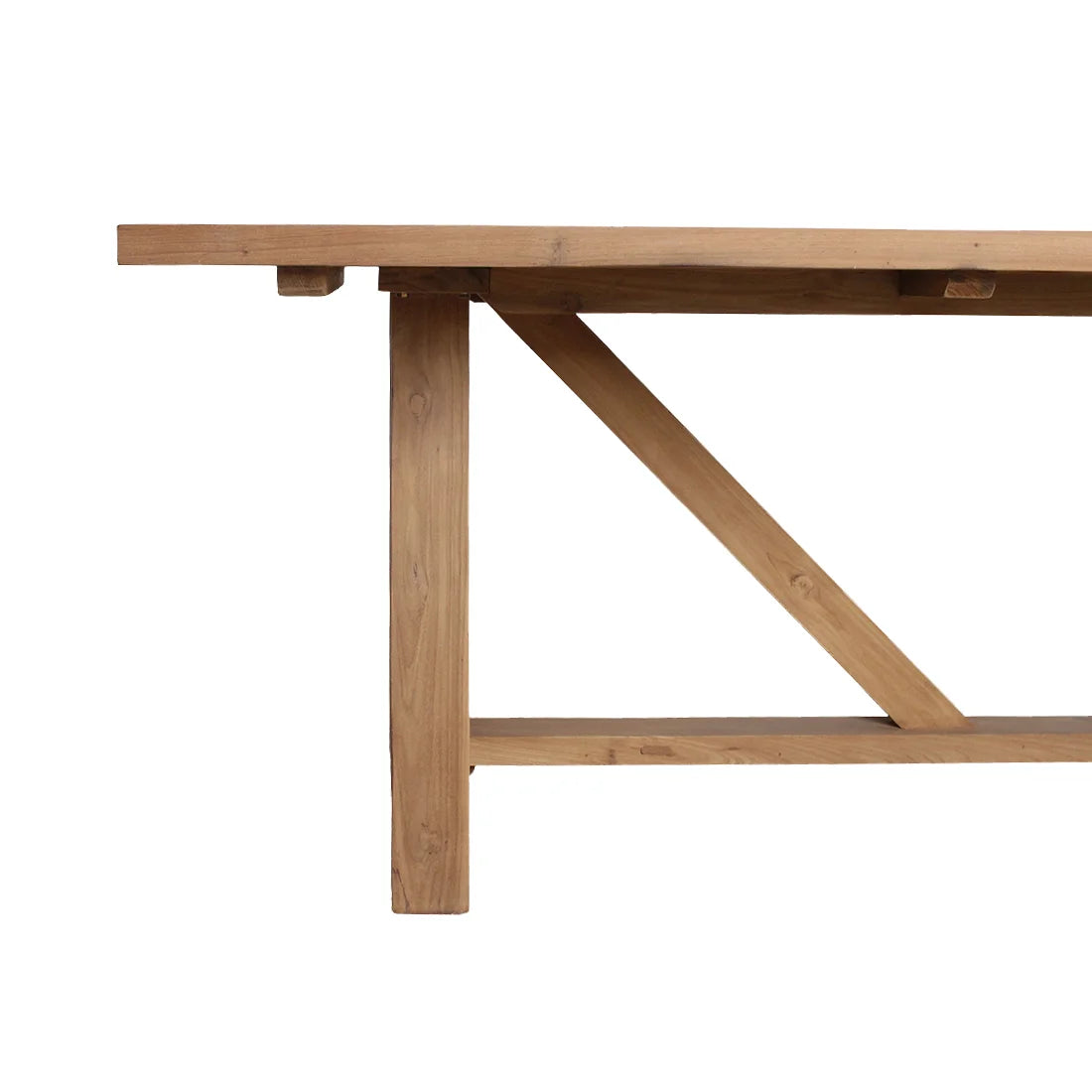 Table de jardin en teck massif pieds tréteaux 240x100 cm rustique