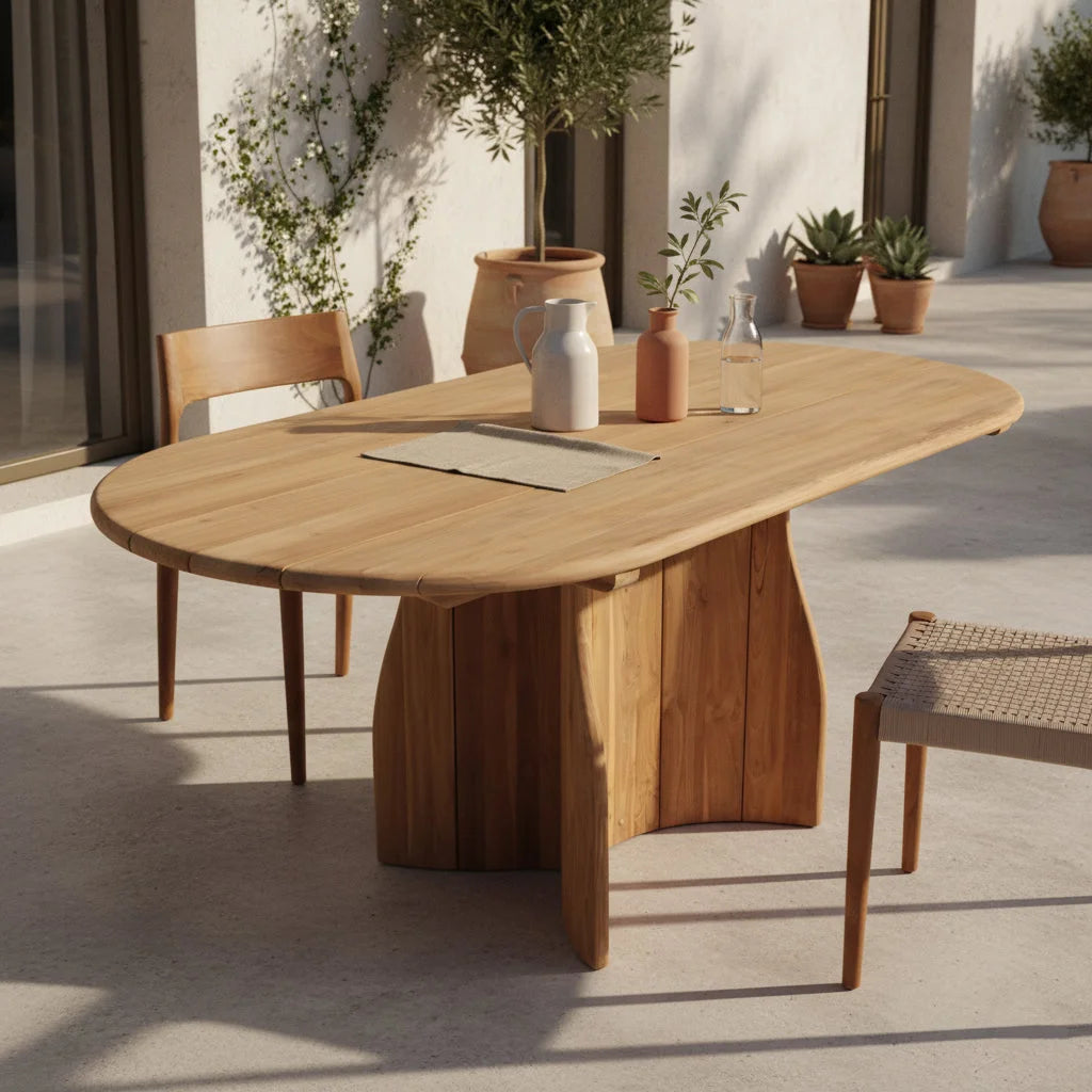 Table de jardin ovale en teck recyclé naturel 200x90 cm