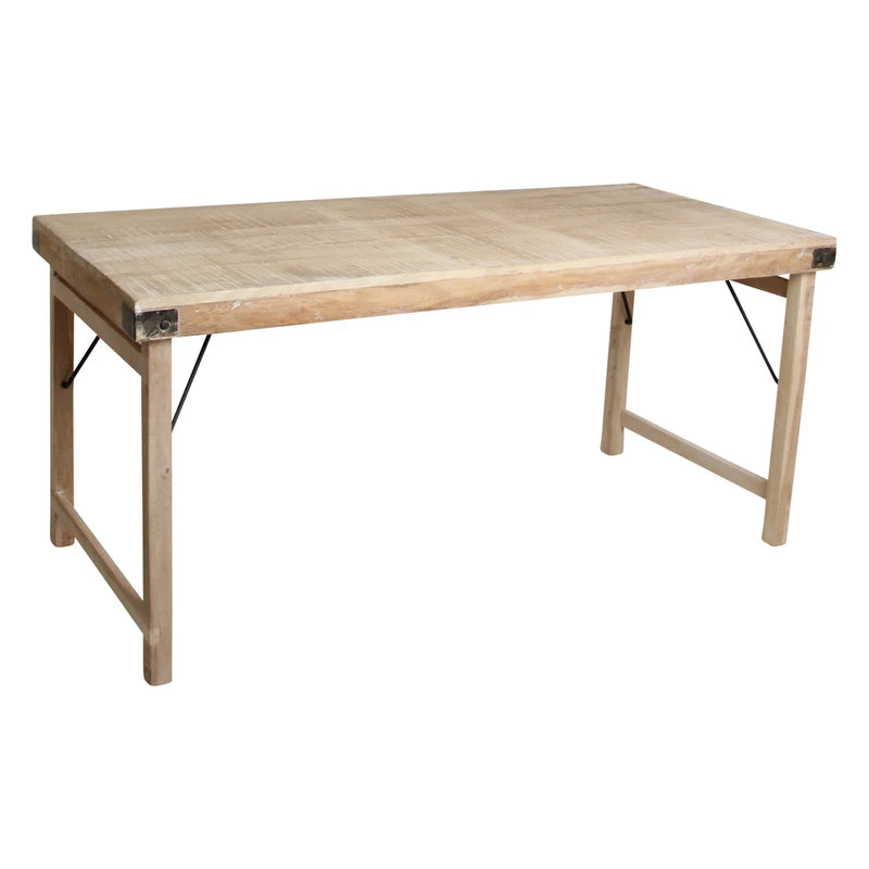 Table pliante en bois recyclé naturel avec renforts métal noir – 165x75 cm