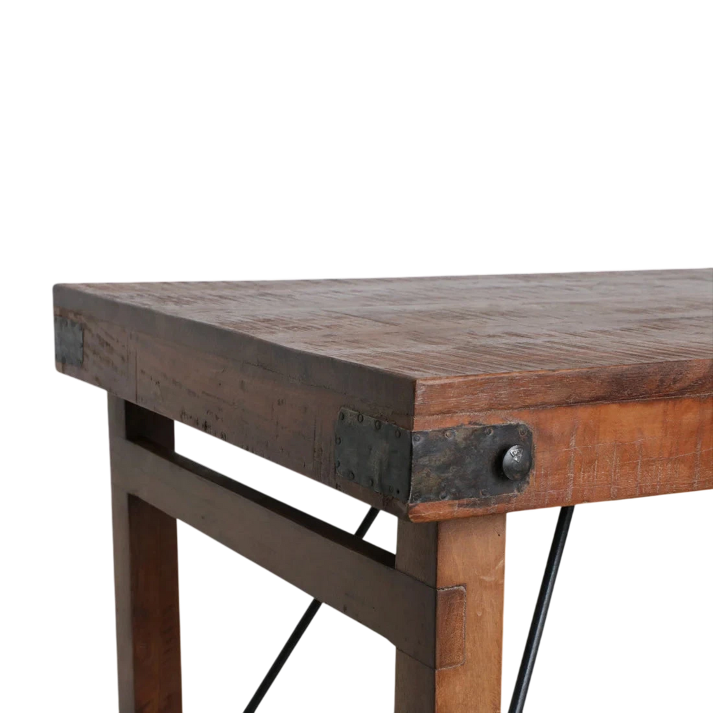 Table pliante en bois vintage brune avec pieds métal 170x60 cm