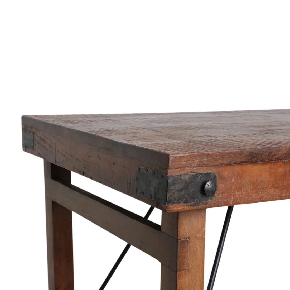 Table pliante en bois vintage brune avec pieds métal 170x60 cm