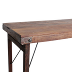 Table pliante en bois vintage brun avec piétement métal 170x60 cm