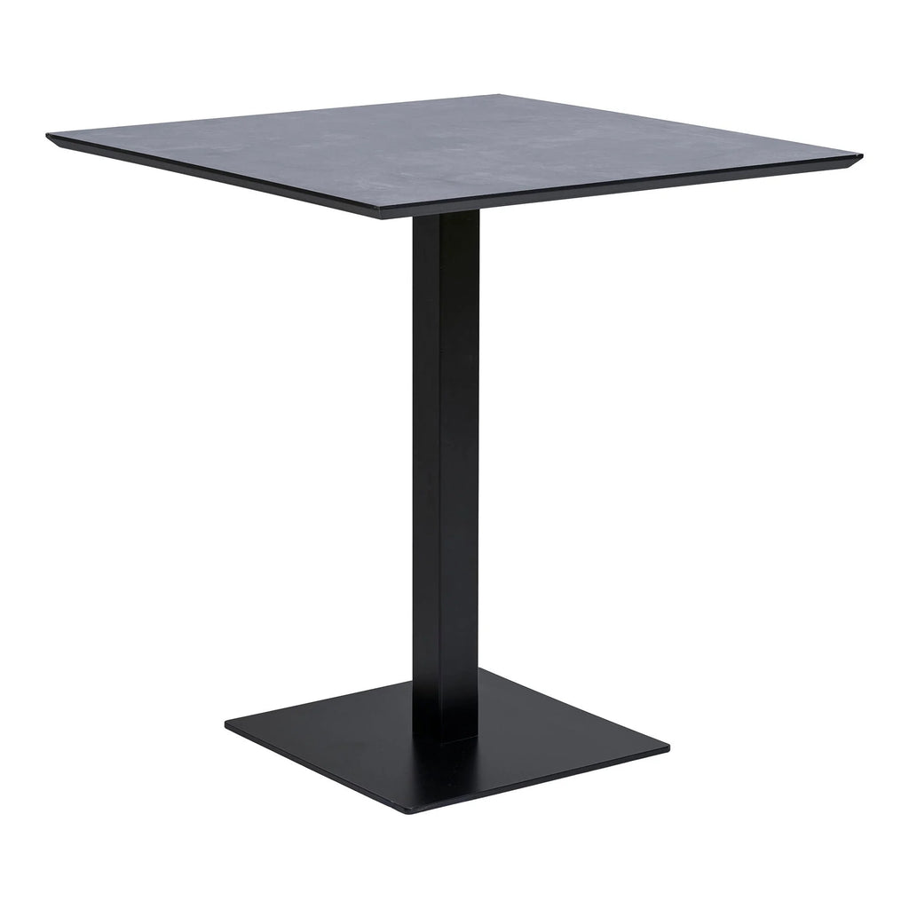 Table rectangulaire 70x70 cm effet pierre foncée et pieds métal noir mat