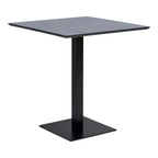 Table rectangulaire 70x70 cm effet pierre foncée et pieds métal noir mat