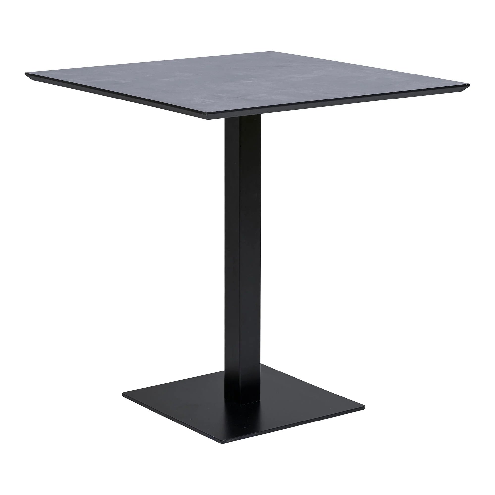 Table rectangulaire 70x70 cm effet pierre foncée et pieds métal noir mat