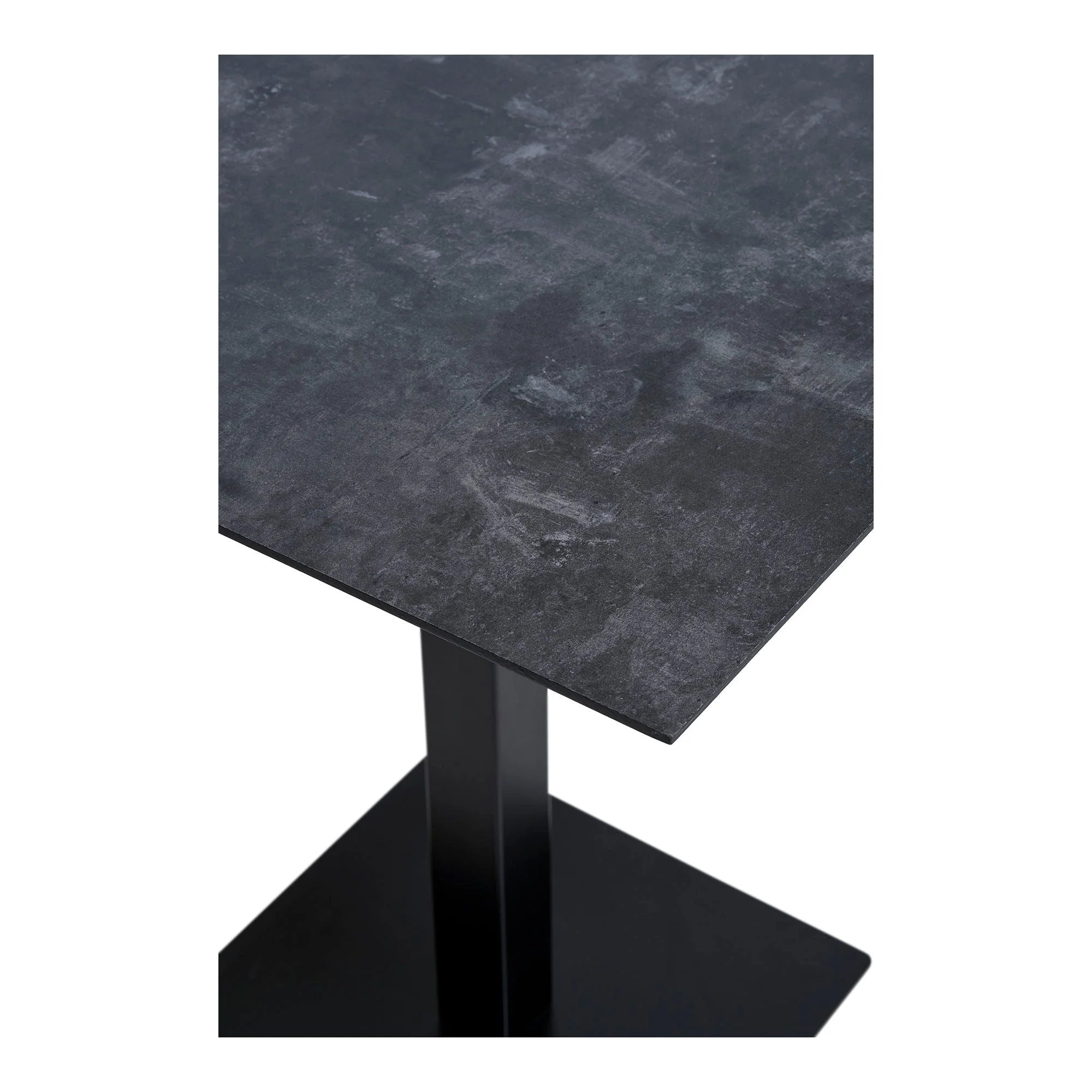 Table rectangulaire effet pierre foncée 70x70 cm pied métal noir