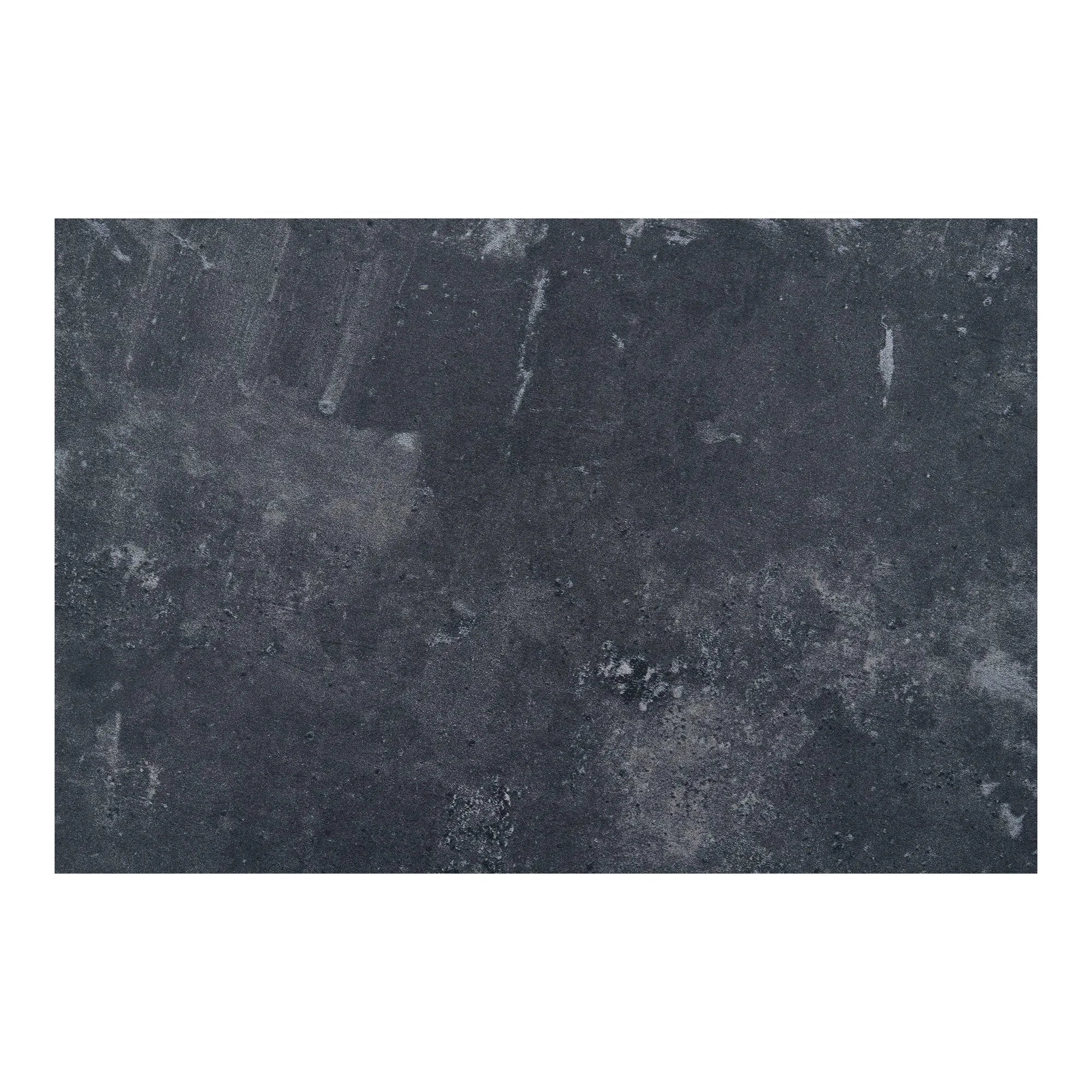 Table rectangulaire effet pierre foncée texturée avec veines blanches subtiles et pieds métal noir, 70x70 cm
