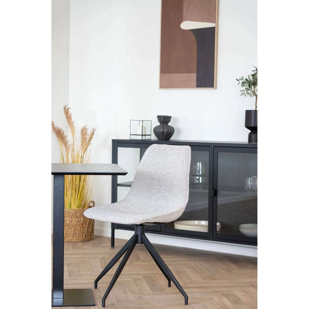 Chaise de bureau moderne avec assise gris clair texturée et pieds métal noir