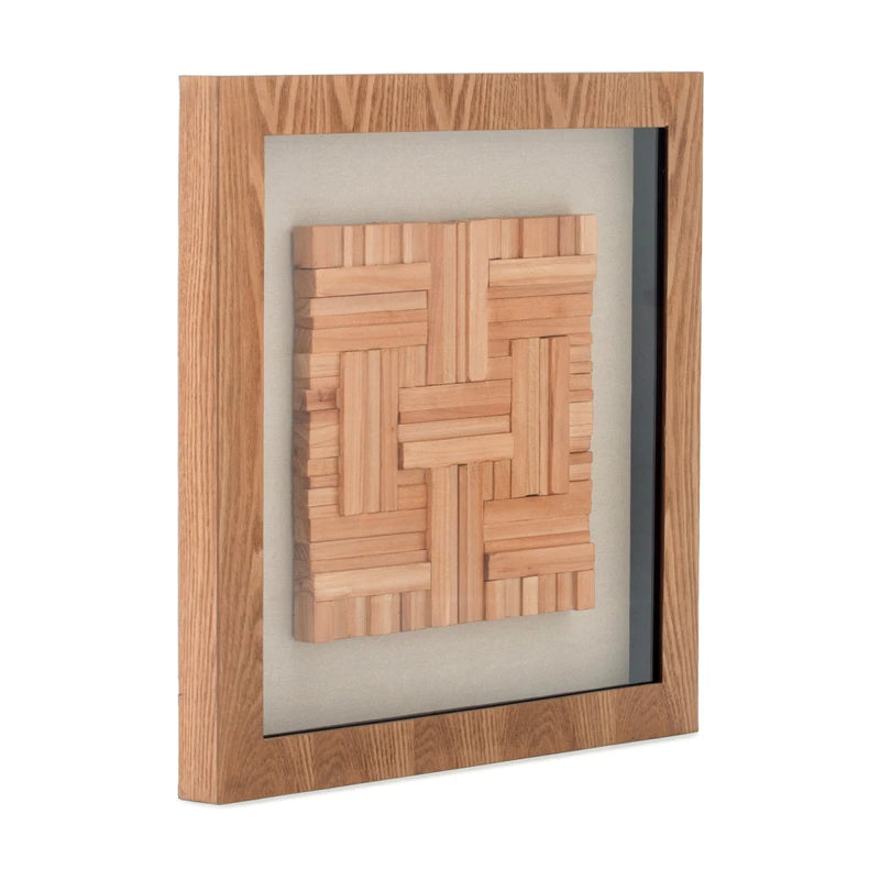 Tableau mural en bois tressé relief sur toile de lin – 60x60 cm