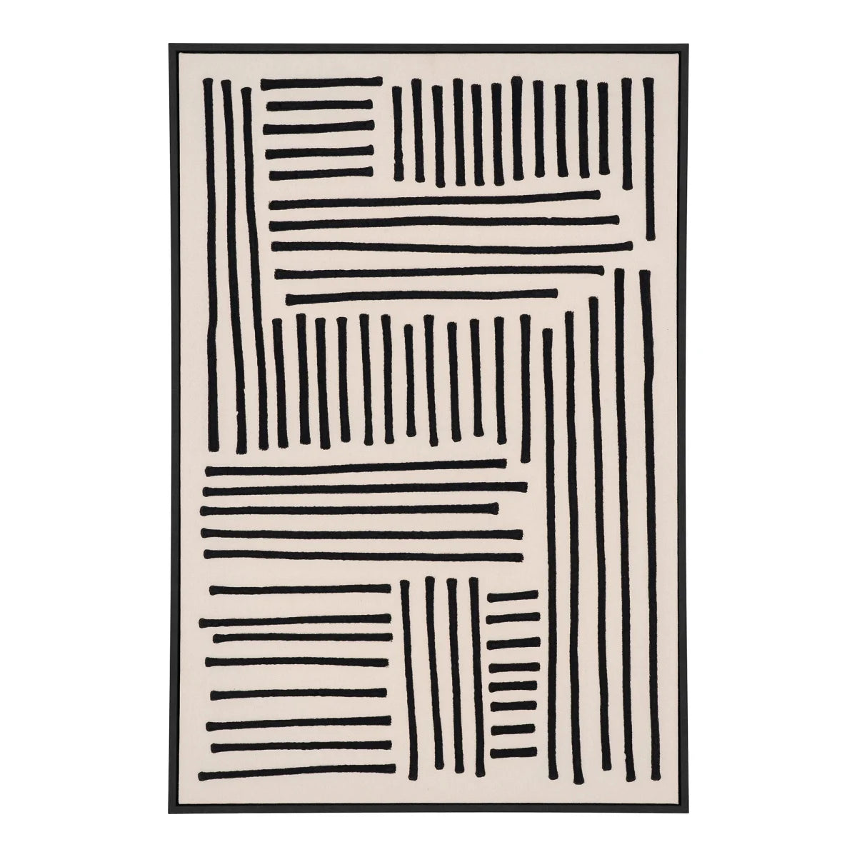 Tableau abstrait moderne noir et beige 60x90 cm encadré MDF