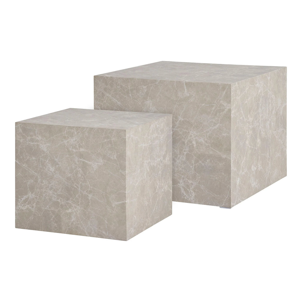 Set de 2 tables basses cubiques effet marbre beige