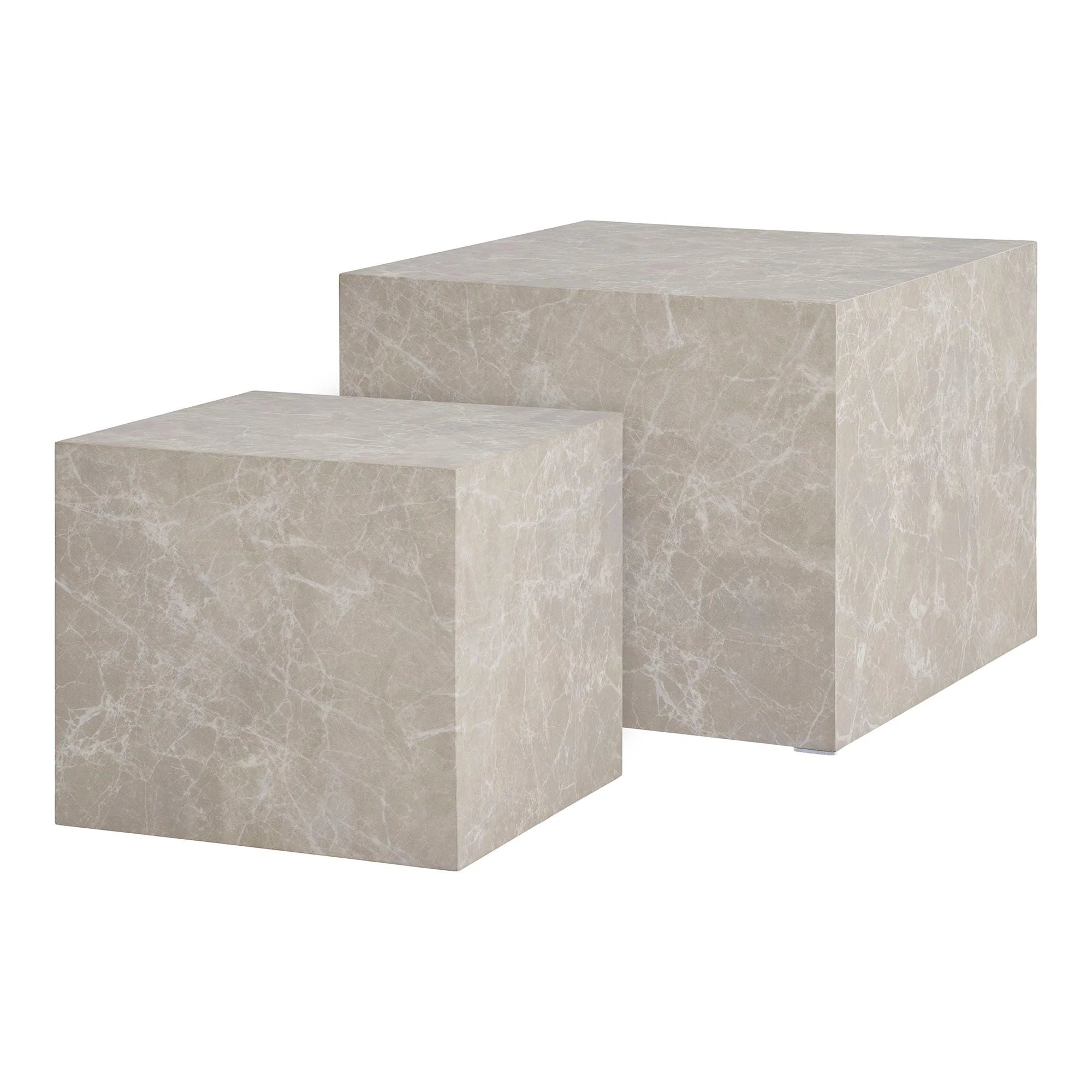 Set de 2 tables basses cubiques effet marbre beige
