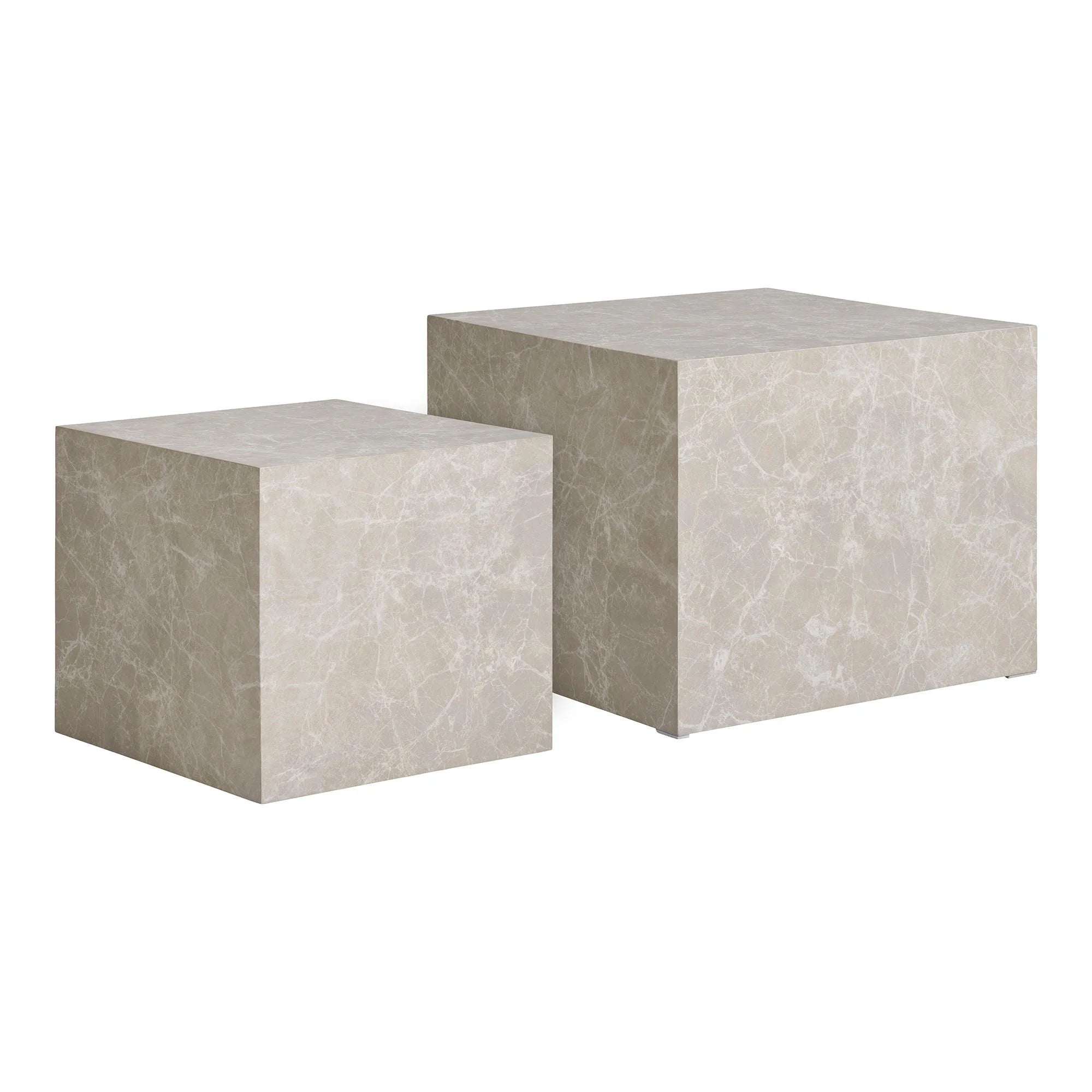 Set de 2 tables basses cubiques effet marbre beige