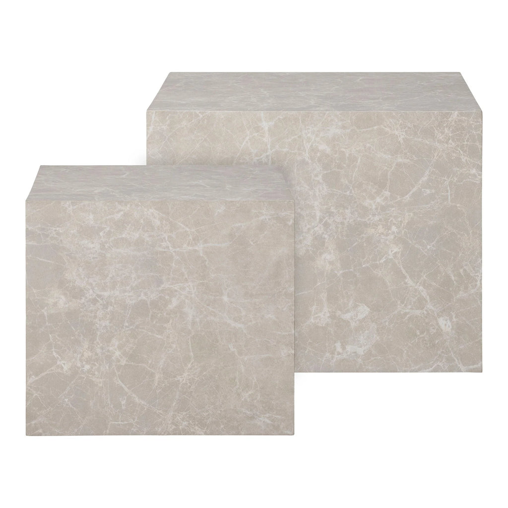 Set de 2 tables basses cubiques effet marbre beige à veinures subtiles