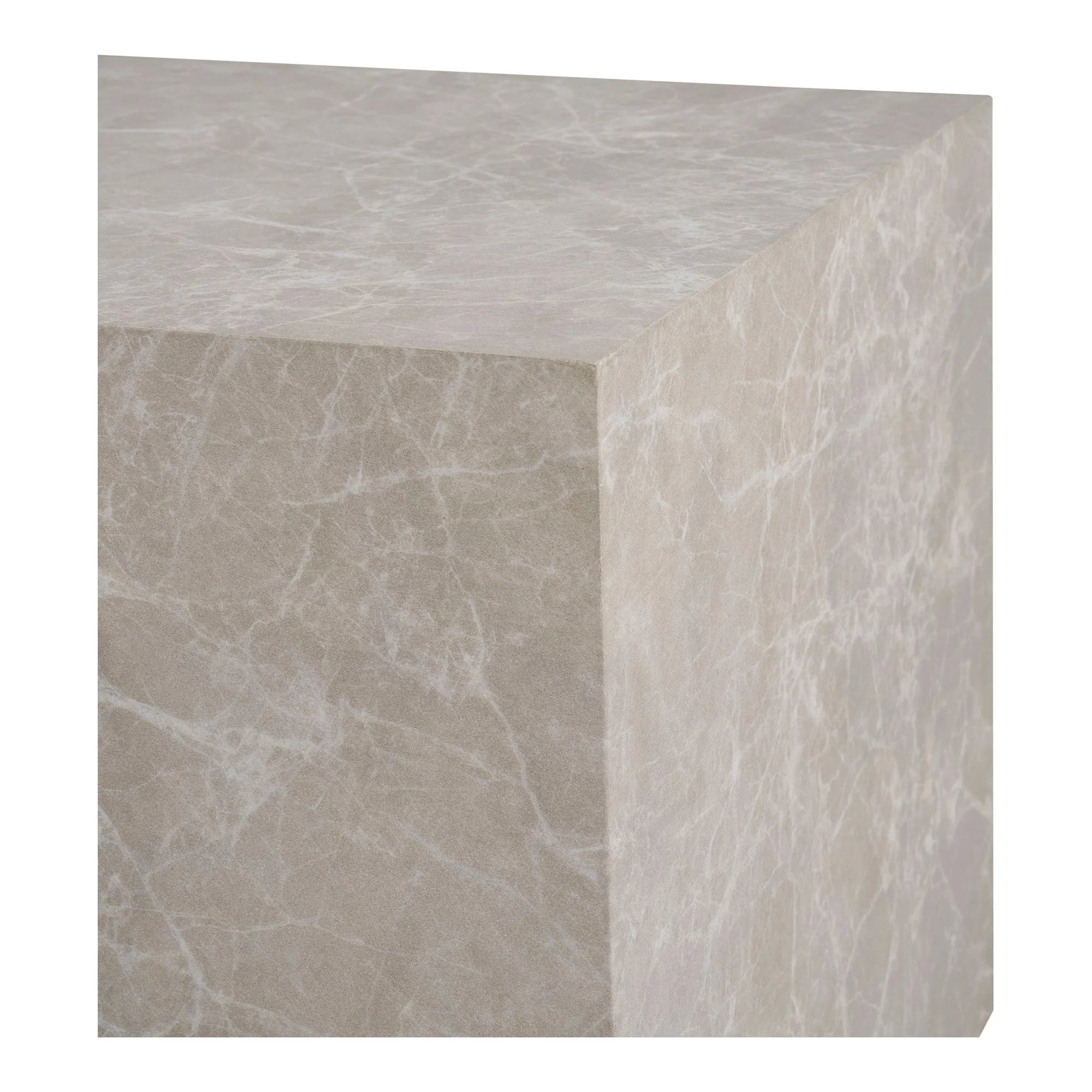 Set de 2 tables basses cubiques en marbre beige effet, gris clair veiné