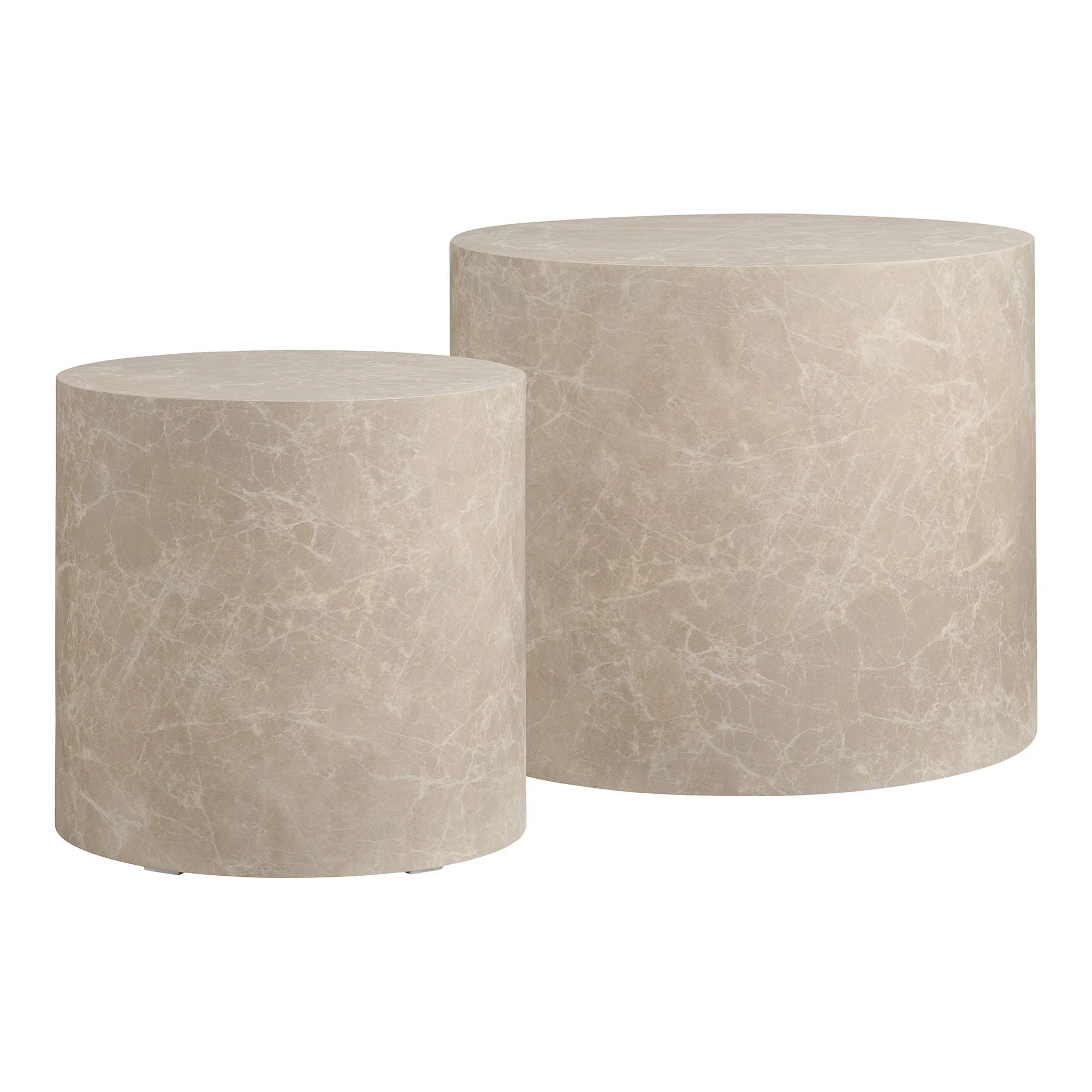 Lot de 2 tables basses rondes effet marbre beige clair en MDF