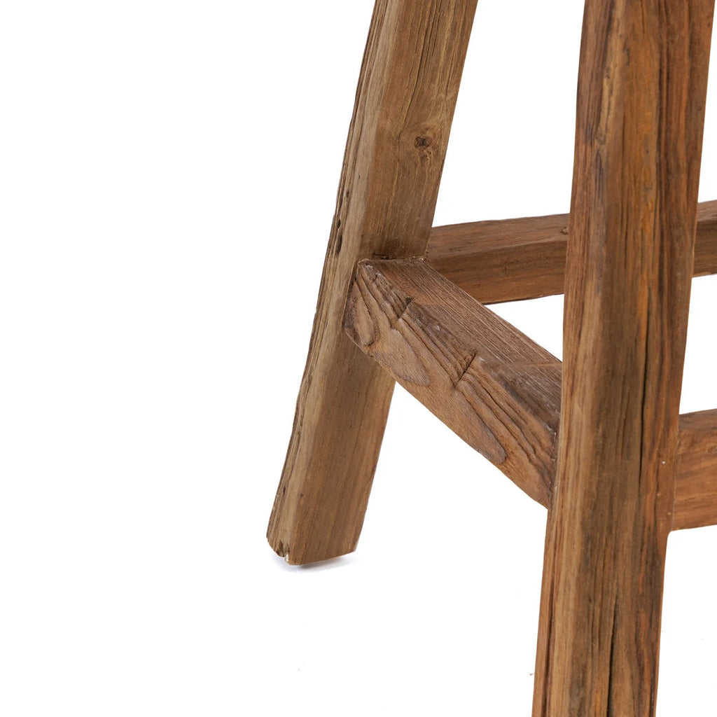 Pied de tabouret en teck recyclé brun naturel, grain visible, H70 cm