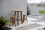Tabouret de bar en teck recyclé naturel, siège rond, H66 cm