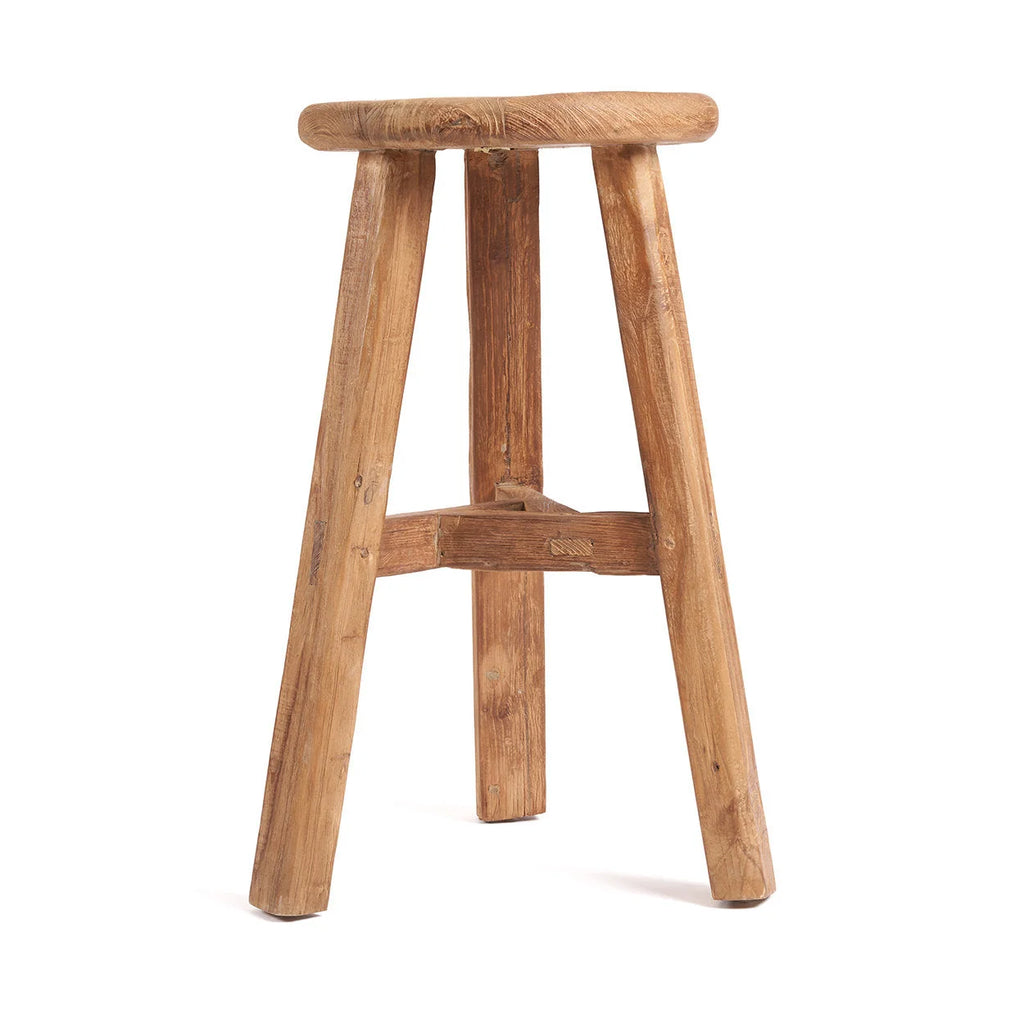 Tabouret de bar en teck recyclé naturel, H66 cm, pour intérieur et extérieur